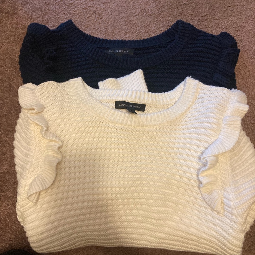Banana Republic Ivory and Navy  Ruffle Sweater. 2 sweaters for $40